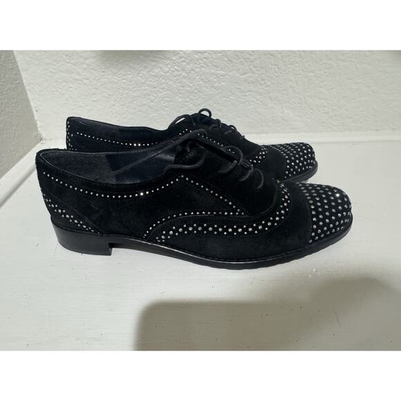 Stuart Weitzman Black Suede Studded Oxford Lace Up Dress Shoes - Picture 4 of 7